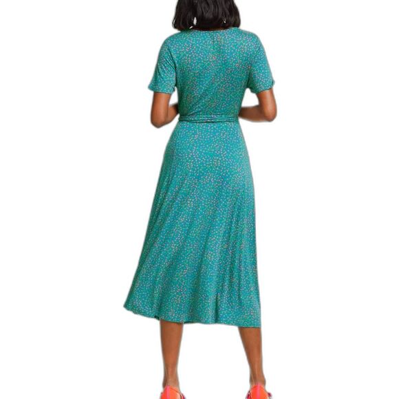 Boden Cassia Teal Speckle V-Neck Short Sleeve Jersey Knit Fit & Flare Wrap Dress - Picture 14 of 15